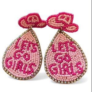 “Let’s Go Girls” Pink Cowboy Hat Teardrop Seed Bead Earrings